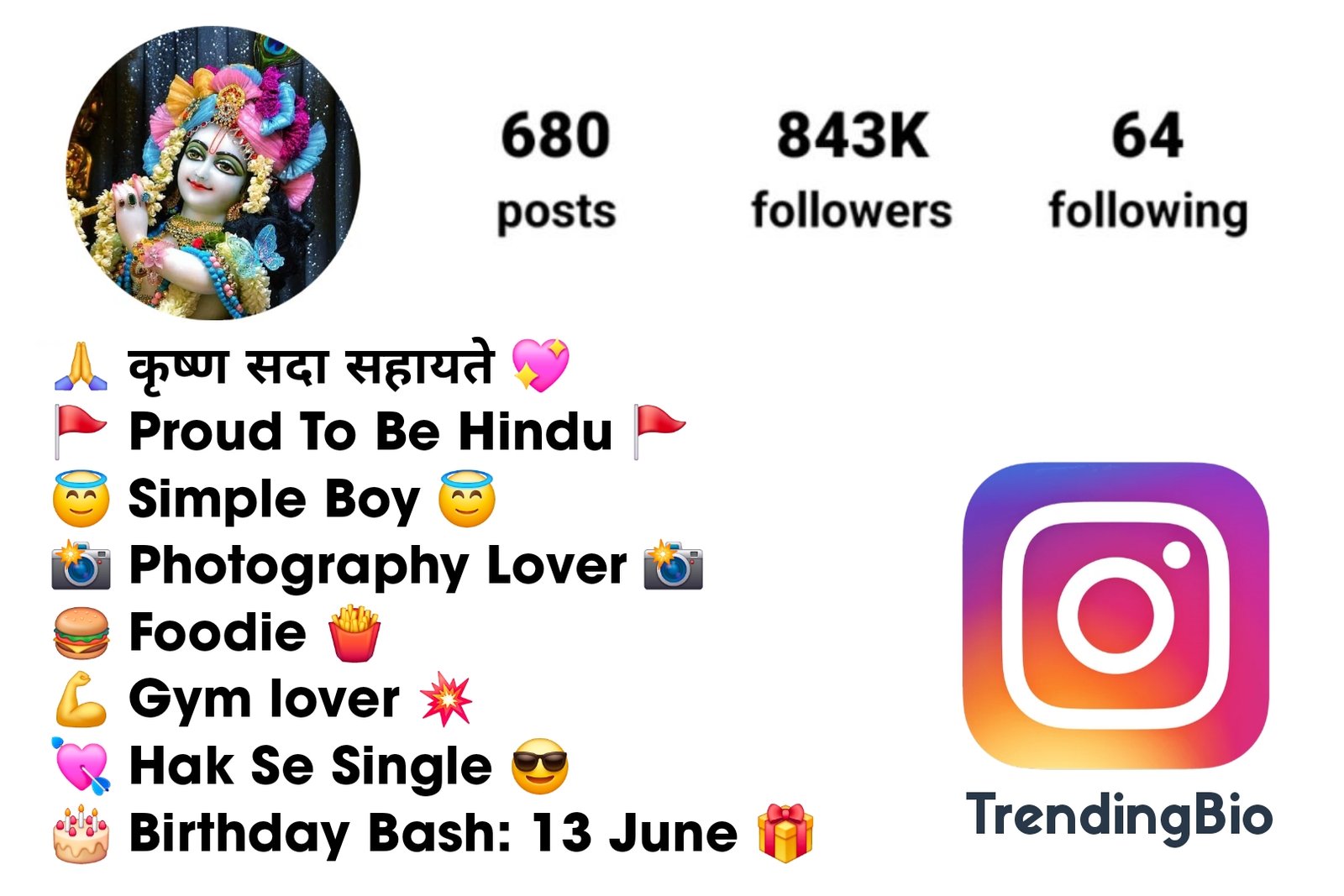 Krishna sada Sahayte Instagram bio (1) कृष्ण सदा सहायते Instagram Bio