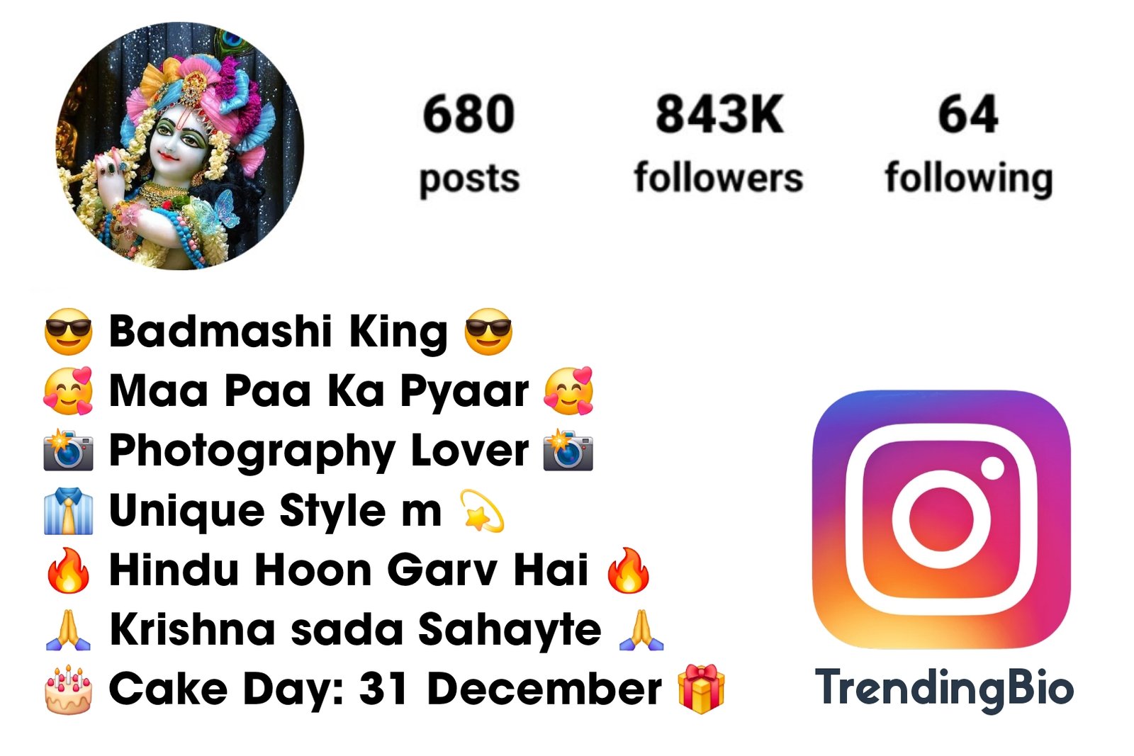 Krishna sada Sahayte Instagram bio (2) Krishna Sada Sahayate Instagram Bio in Hindi